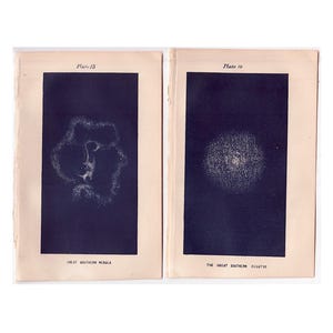 c. 1850 ESTRELLAS Y NEBULOSAS DEL SUR grabados • conjunto de 2 grabados antiguos originales • grabados astronómicos • grabados celestiales en azul cobalto • galaxia