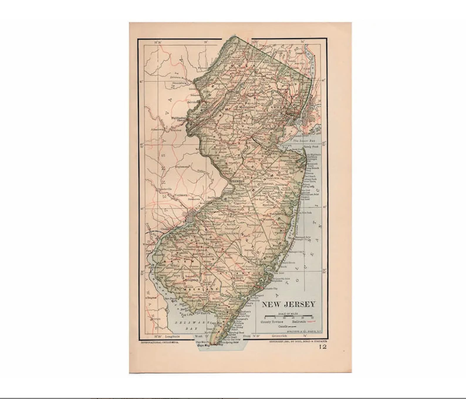 NEW JERSEY MAP C. 1893 - Antique Lithograph - Maps of the United States ...