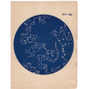 H. 1903 NORDPOL-STERNE Konstellationsfiguren Karte antike original Lithographie Miniatur Sternenkarte - Lyra Perseus Ursa Hercules Cassiopei