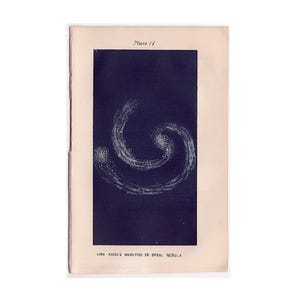 ¡Raro! c. 1850 NEBULOSA ESPIRAL grabado • impresión antigua original • impresión astronómica • celeste azul cobalto • sistema solar