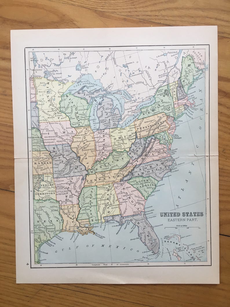 UNITED STATES Map C. 1893 - Antique Lithograph - Map of the United ...