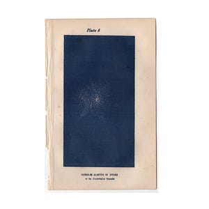 rare! STAR CLUSTER in HERCULES engraving c. 1850 • original antique print • astronomy  print • cobalt blue celestial • galaxy • globular