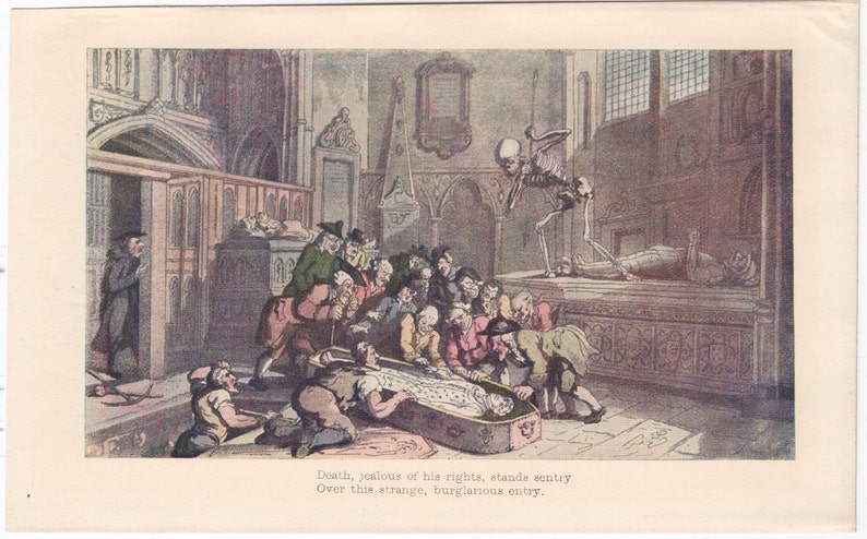c. 1903 GRIM REAPER lithograph original antique print morbid print personification of death dance of death scene image 5