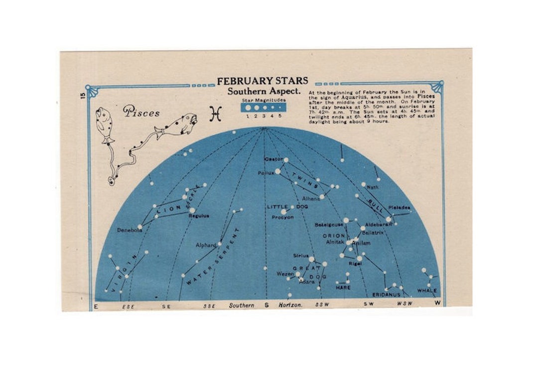 C. 1920 PISCES Star Chart Lithograph • Original Vintage Print ...
