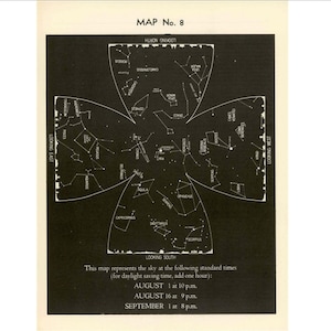 c. 1942 VINTAGE AUGUST LITHOGRAPH constellations star map original vintage celestial astronomy print