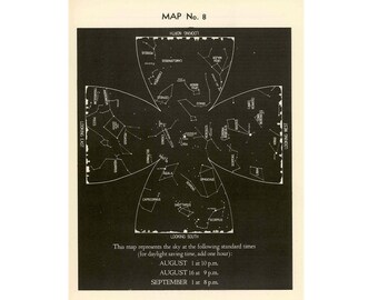 c. 1942 VINTAGE AUGUST LITHOGRAPH constellations star map original vintage celestial astronomy print