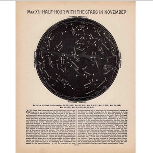 c. 1910 OCTOBER NOVEMBER • constellations star map • original antique print • celestial print• astronomy print