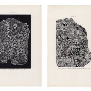c. 1934 METEORIC STONE LITHOGRAPHS -  original vintage prints - science astronomy prints of a celestial object - meteoric iron