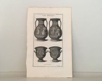 c. 1722 - ETRUSCAN VASES engraving - original antique print • ancient Italy • archaeology print - classic antiquities - historical pottery