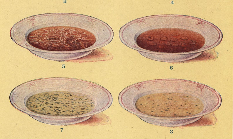 c. 1912 SOUPS lithograph original antique print food print Mrs Beeton's Book of Household Management cooking print SOUP & CONSOMÉ image 2