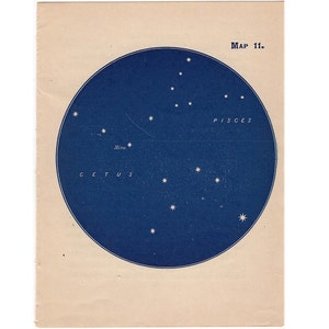CONSTELLATION des poissons 1903 carte antique lithographie originale - carte du ciel miniature