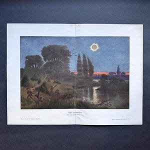 c. 1900 TOTAL SOLAR ECLIPSE lithograph • original antique print • celestial • astronomy print • total eclipse print • eclipse of the Sun
