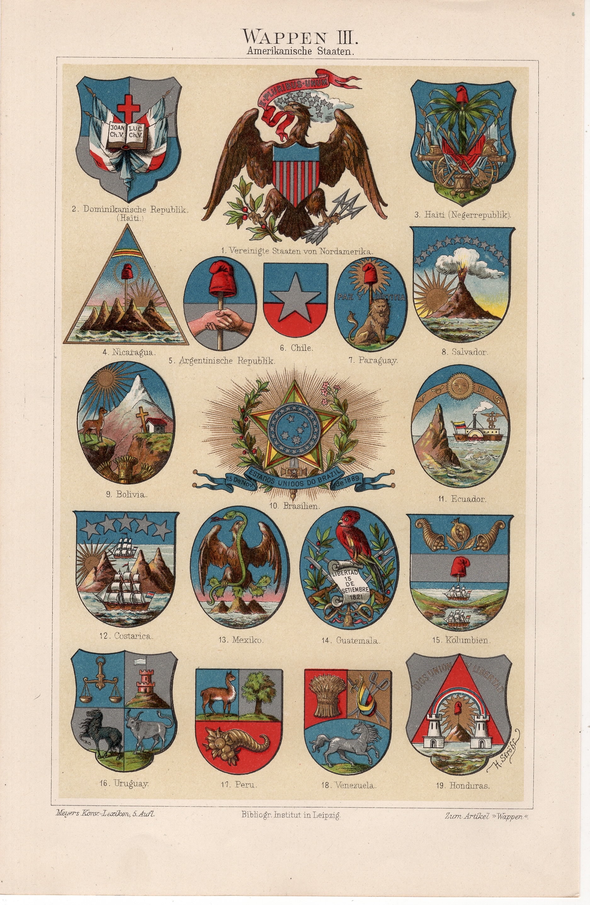 旗印/Coat of Arms C. 1894 COAT OF ARMS Print - Antique Lithograph - Crest Print