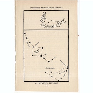 ca. 1944 Steinbock - CONSTELLATION FIGURE Druck - original Vintage Astronomie Druck - Sternkarte - himmlische Lithographie - die Ziege