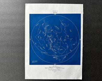 May include: A blue star chart showing the constellations visible in the night sky during August. The chart is labelled "Chart 8 August" and includes the dates and times for viewing.