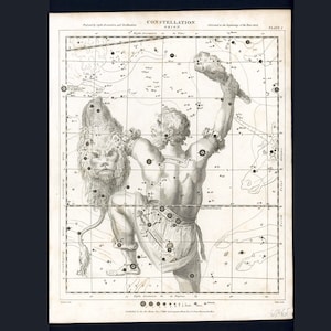 c. 1808 INCISIONE DELLA COSTELLAZIONE DI ORIONE • stampa antica originale • stampa astronomica • stampa stellare • stampa celeste • Il cacciatore • Cintura di Orione