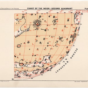 C. 1910 MOON CHART - original antiken Druck - Mond Astronomie Druck - Mondkarte - Quadrant Nr. 2