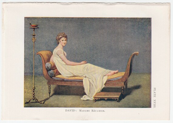 Vintage 1960 Jacques Louis David “Madame Récamier” Portrait Art Print Vintage 1960 Jacques Louis David “Madame Récamier” Portrait Art Print