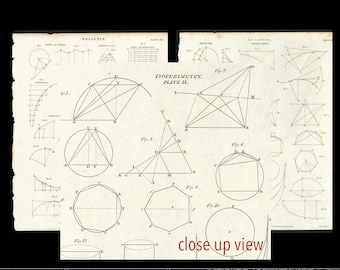 ok. 1815 ANALIZA GEOMETRII ryciny • zestaw 2 oryginalnych starodawnych druków • druki matematyczne - kształty, krzywe, formy itp. - zestaw 3 druków