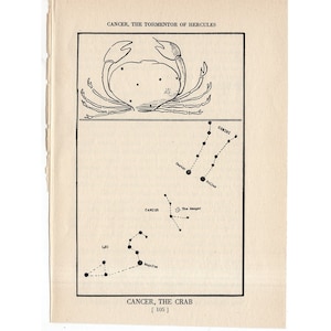 C. 1944 CONSTELLATION KANKER litho • originele vintage print • hemels • astronomie print • sterrenbeeld • De Krab • sterren print
