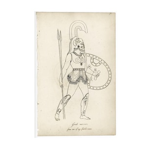 c. 1809 GREEK WARRIOR print • original antique print  • Greece print • Greek costume • soldier dress • historical fashion print •