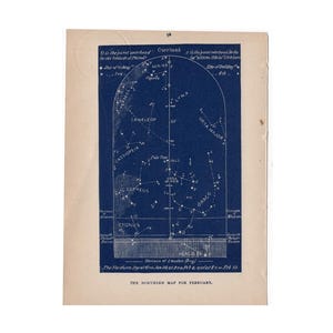 c. 1891 ESTRELLAS DE FEBRERO litografía • impresión antigua original • litografía del mapa del cielo astronómico - Mapa del norte para febrero