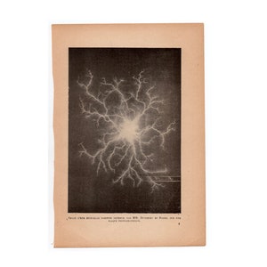 c. 1913 LIGHTNING & ELECTRICITY lithograph - original antique weather storm lithograph - positive spark