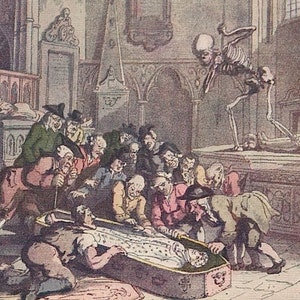 c. 1903 GRIM REAPER lithograph original antique print morbid print personification of death dance of death scene image 4