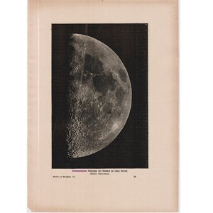 c. 1900 MOON PHASE lithograph •  original antique print • celestial print • astronomy print • lunar landscape • lunar print • moon craters