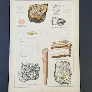 C 1878 GEMS MINERALS Lithographs Set Of 2 Original Antique c-1878-gems-minerals-lithographs-set-of-2-original-antique
