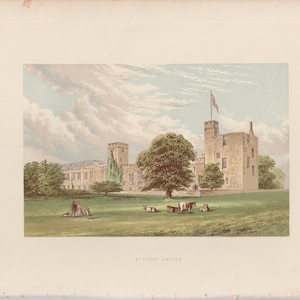 H. 1880 ENGLISH MANOR Druck • antiker Originaldruck • Architektur • Schlossherr • Druck von Sudeley Castle