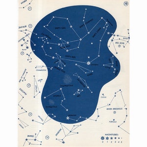 CONSTELLATION STAR MAP c. 1966 - impresión de astronomía vintage - impresión celeste azul - no. 16 - Hemisferio Sur