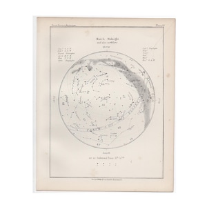 c. 1892 MAART STARS-afdruk • originele antieke print - sterrenkaart • hemelprint • astronomieprint • verjaardagsafdruk • maandkaart van de ster
