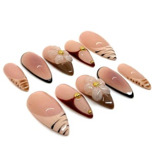 Animal Print - French Tip - 3D Bubble Flower - Aura - Press On Nails