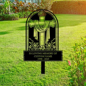 Custom Metal Cross Memorial Stake,Grave Marker,Personalized Floral Cross Stake,Loss Of Loved ,Sympathy Gift, Garden Sign, Garden Decor