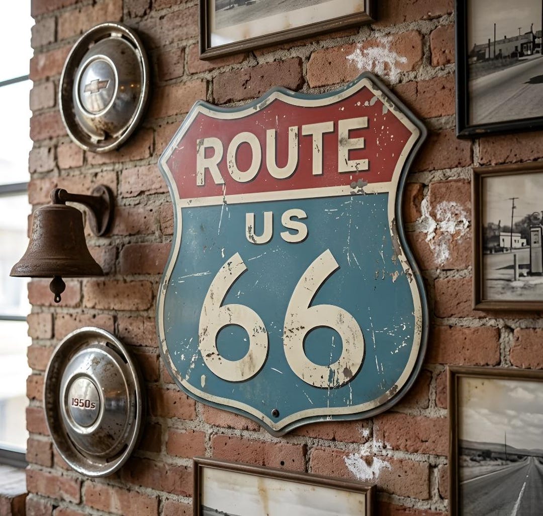 Route 66 Metal Sign Vintage, Retro Road Sign Wall Decor, Rustic Garage ...