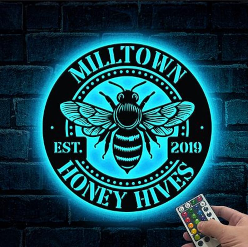Personalized Honey Bee Sign LED Lights, Custom Metal Bee Decor, Bee ...