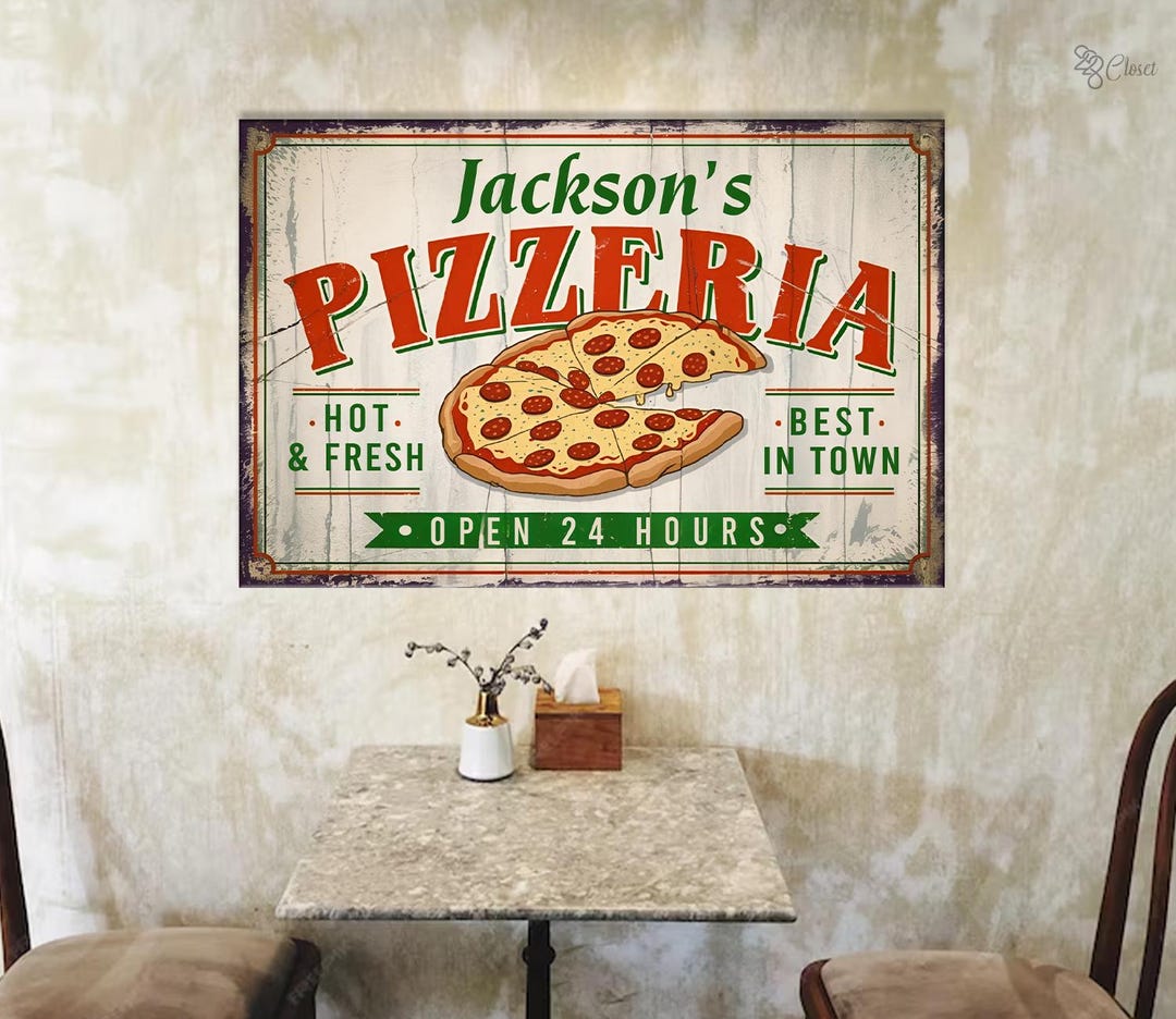 Personalized Pizzeria Sign, Pizza Kitchen Decor, Vintage Pizza Decor ...