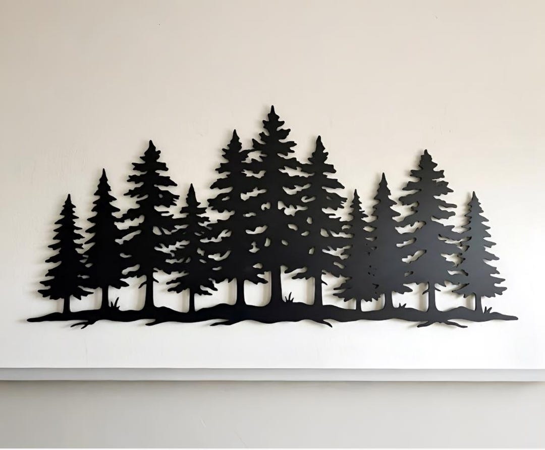 Pine Tree Metal Wall Art, Rustic Forest Silhouette Decor, Cabin Wall ...