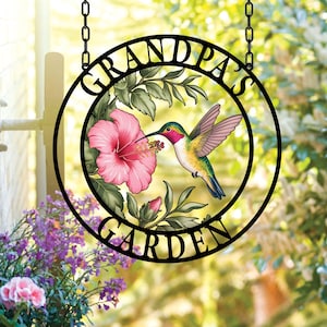 Custom Hummingbird Garden Sign, Personalized Garden Name Sign, Hummingbird Sign, Metal Garden Sign, Garden Decor, Gift for Mom Home Decor
