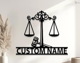 Custom Scales Of Justice Metal Sign Wall Art, Personalized Legal Assistant Name Sign, Lawyer Gifts Lawyer Judge Decor Law School gift