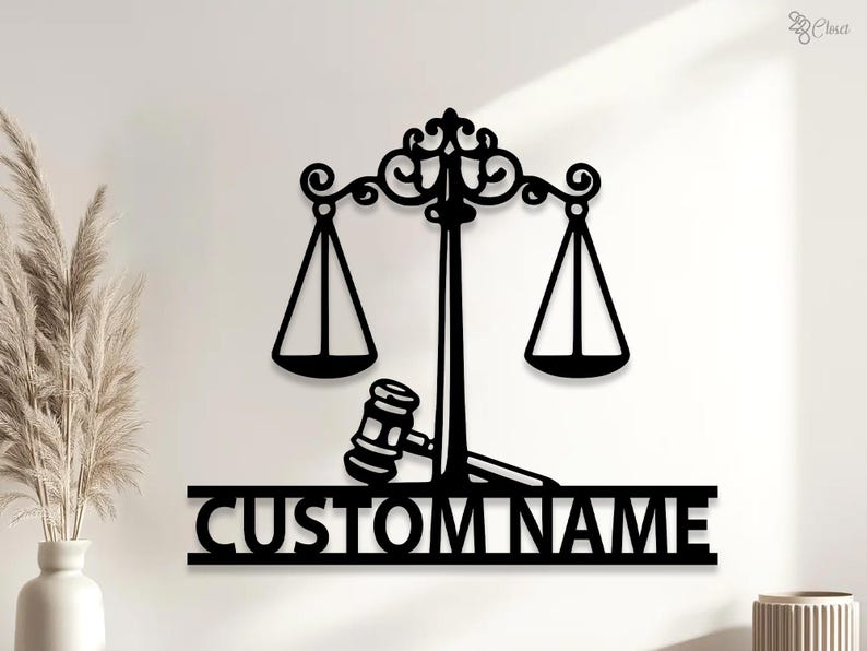 Custom Scales of Justice Metal Sign Wall Art, Personalized Legal ...
