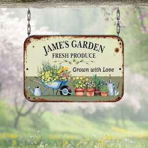 Custom Garden Sign, Personalized Metal Farmhouse Sign, Vintage Garden Decor, Gift for mom, Grown with Love Garden Sign,Garden gift,Home Sign
