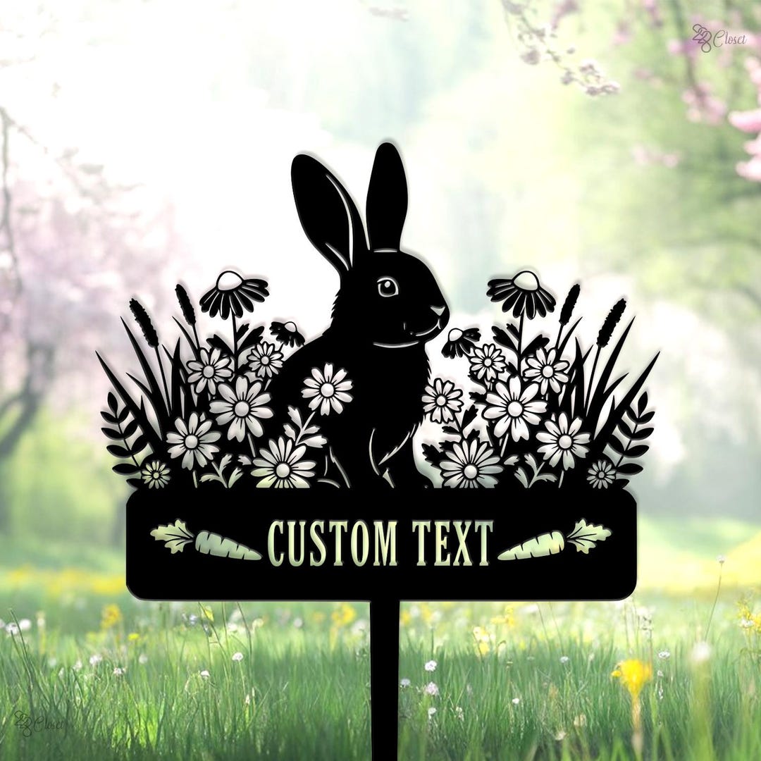 Custom Bunny Garden Sign, Personalized Rabbit Metal Yard, Rabbit Lover ...