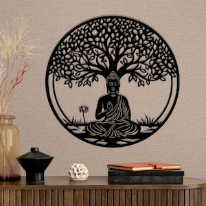 Panneau en métal de Bouddha Art mural en métal de Bouddha, décoration murale hindoue, art arbre de vie, art des chakras, travaux manuels spirituels, studio de yoga, décoration de méditation