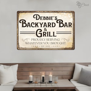 Custom Bar And Grill Sign, Dads Gift, Dads Grilling Sign, BBQ Sign, Backyard Sign, Barbeque Sign, Smokehouse Decor, Backyard Decor, Dad Gift