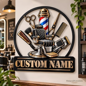 Anpassad metallskylt för barbershop, personlig väggkonst för barberarnamn, dekoration för hårstyling, barberpresent till män