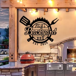 Personalized Backyard BBQ Metal Sign, BBQ Grill Metal Wall Decor, Dad Gifts, Barbecue Sign Outdoor Decor, Backyard Sign Master Grill Sign
