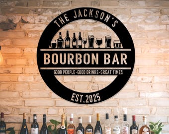 Custom Bourbon Bar Sign, Personalized Bourbon Sign, Gift for Whiskey, Bourbon Lovers, Rustic Metal Wall Decor,Home pub sign,Whiskey bar sign