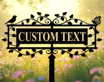 Letrero de jardín personalizado con estaca, letrero de metal para pájaros, estaca de jardín personalizada, letrero de jardín, decoración de jardín, letrero con el nombre del jardinero, letrero de jardín para mamá